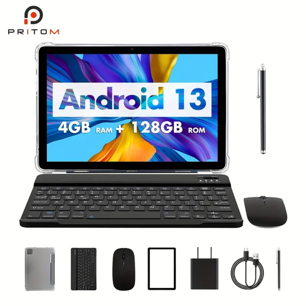 Android 13 OS Tablet 10.1 Inch 2 In 1 Tablets With Keyboard 128GB 